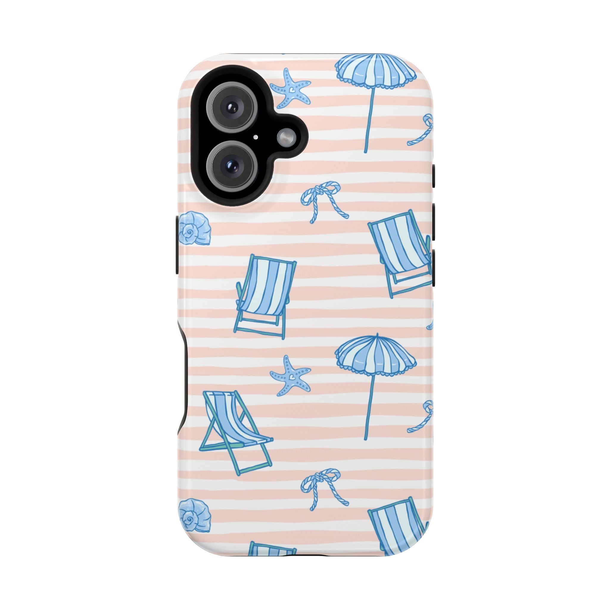 Beach Stripes Magnetic Impact Phone Case — Blue Chairs & Umbrellas