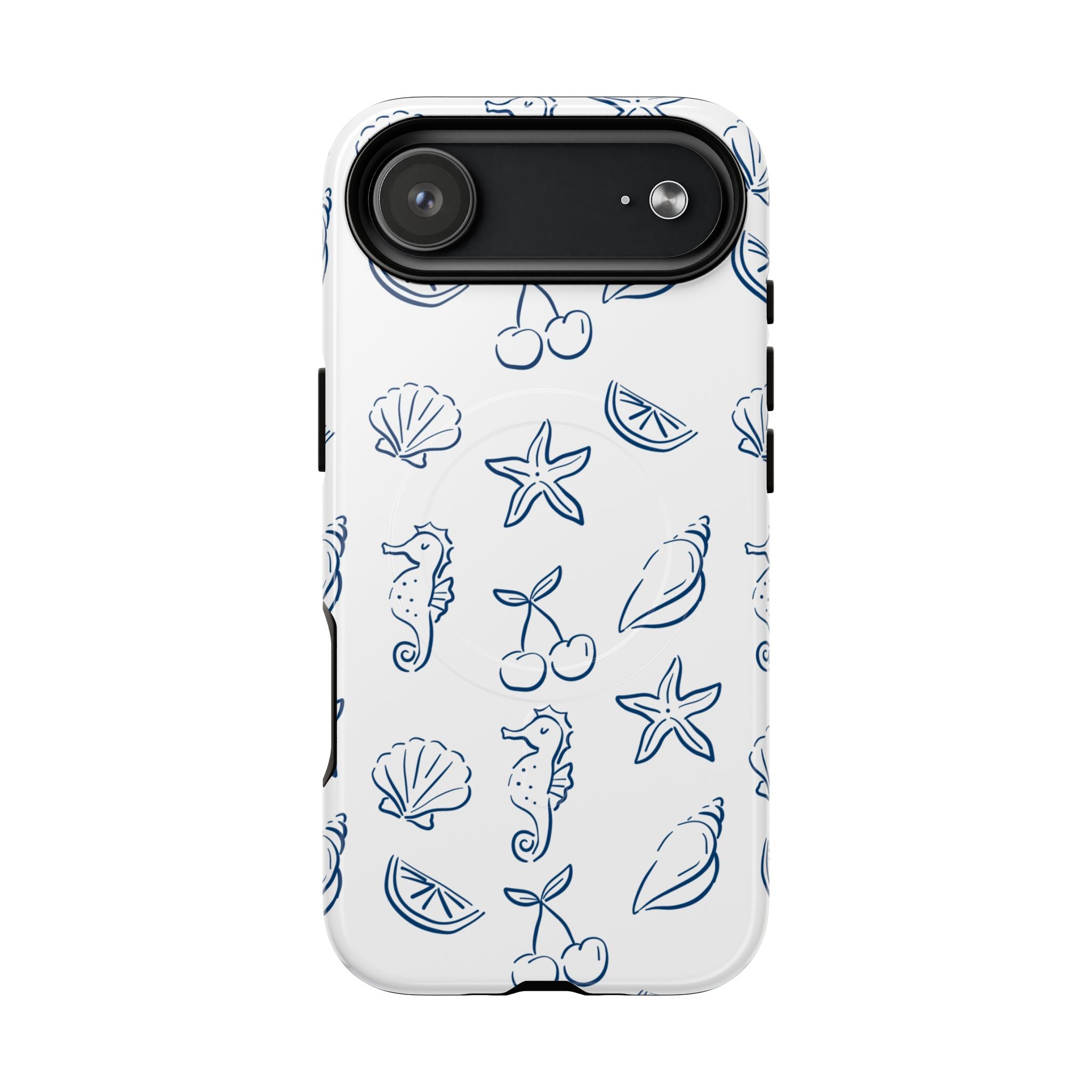 Nautical Sketch Magnetic Phone Case — Seahorse & Seashell Pattern