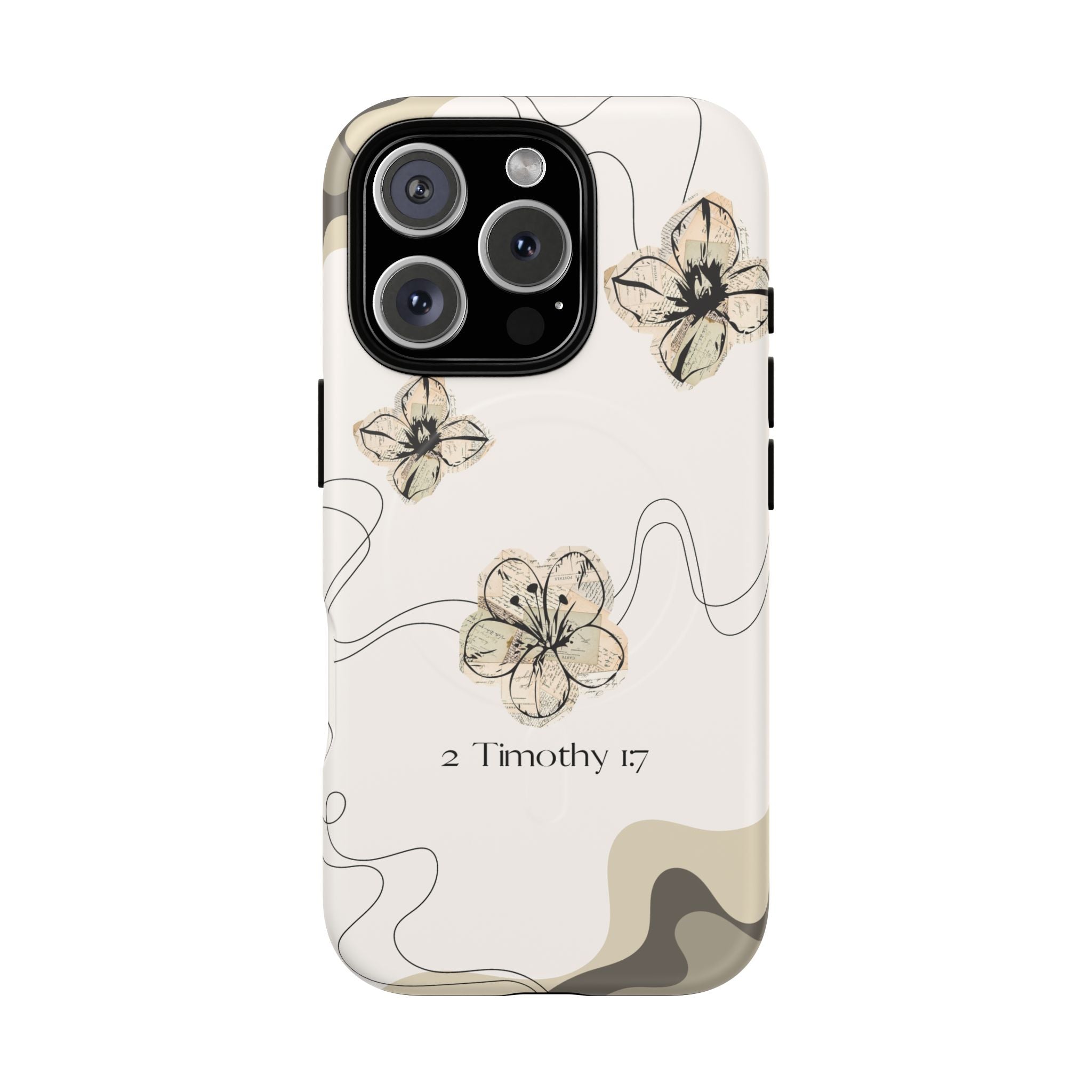 Floral Faith iPhone Case — '2 Timothy 1:7' Protective MagSafe Phone Case