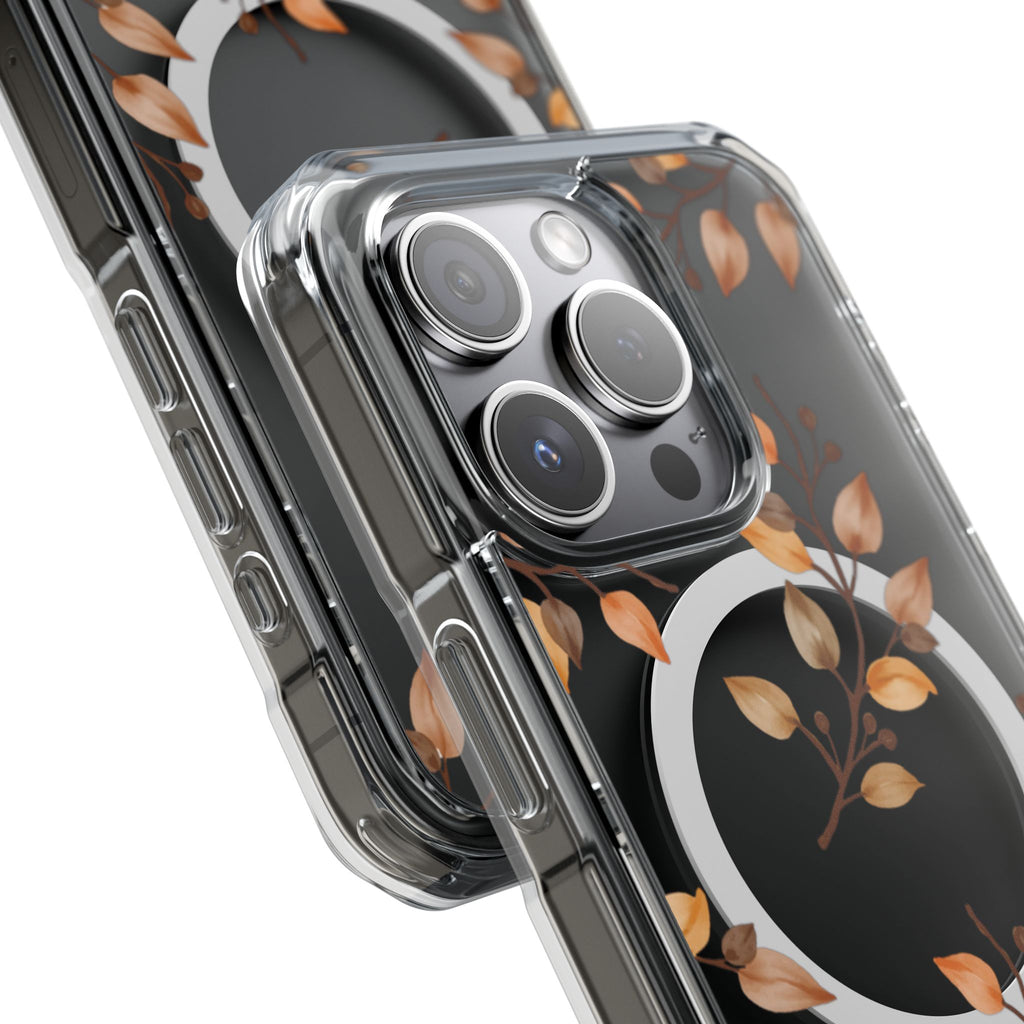 Clear Magnetic Phone Case — Autumn Gold Leaves Design