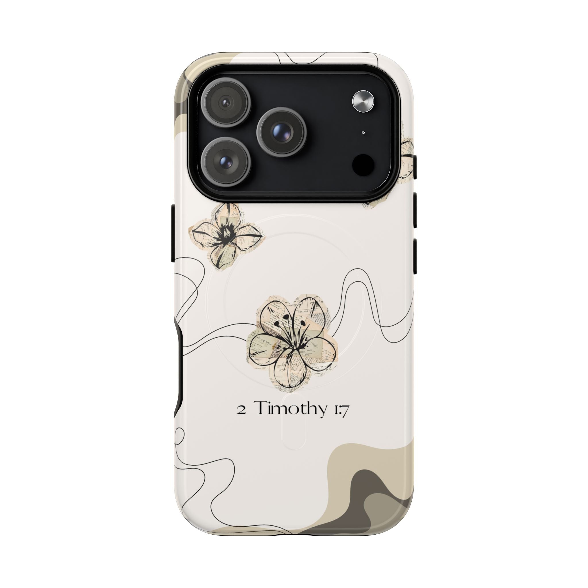 Floral Faith iPhone Case — '2 Timothy 1:7' Protective MagSafe Phone Case