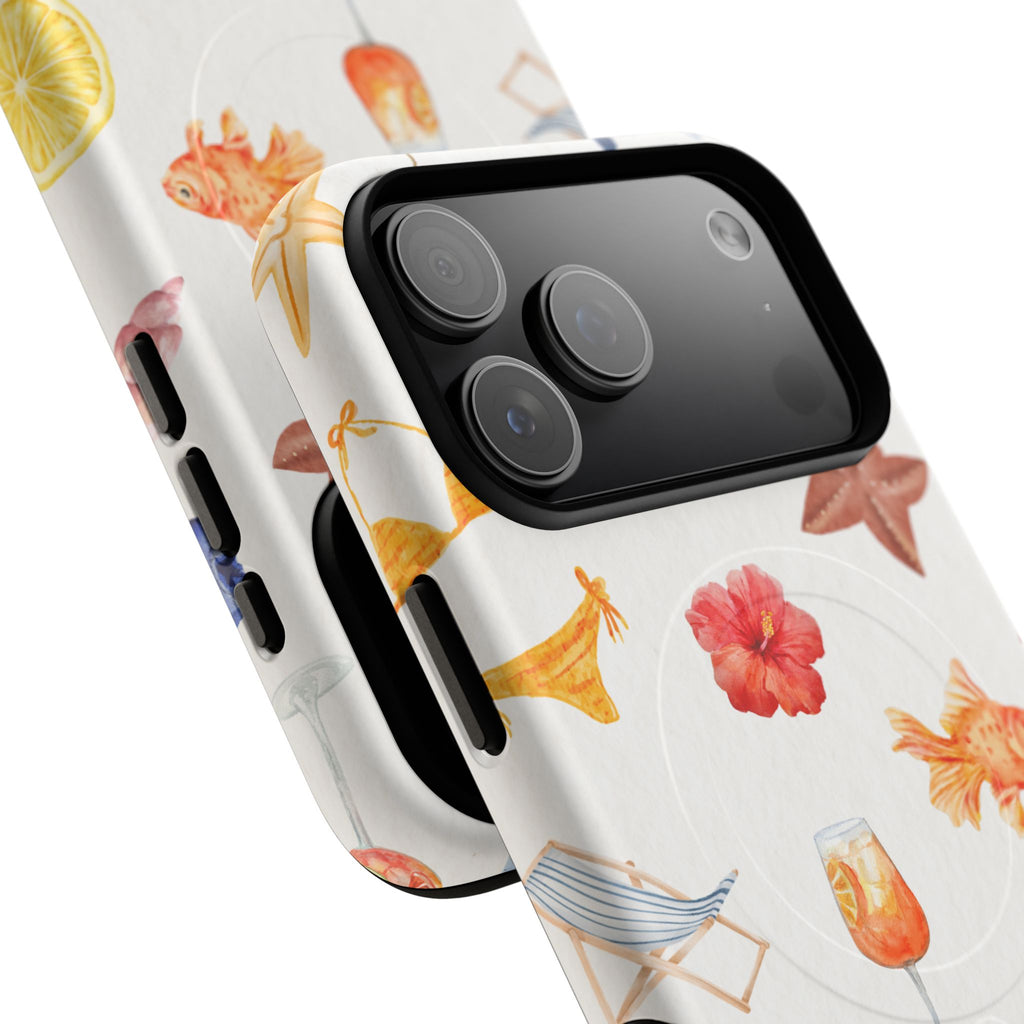Beach Pattern Tough Magnetic Phone Case — Tropical Shells, Starfish & Summer Icons