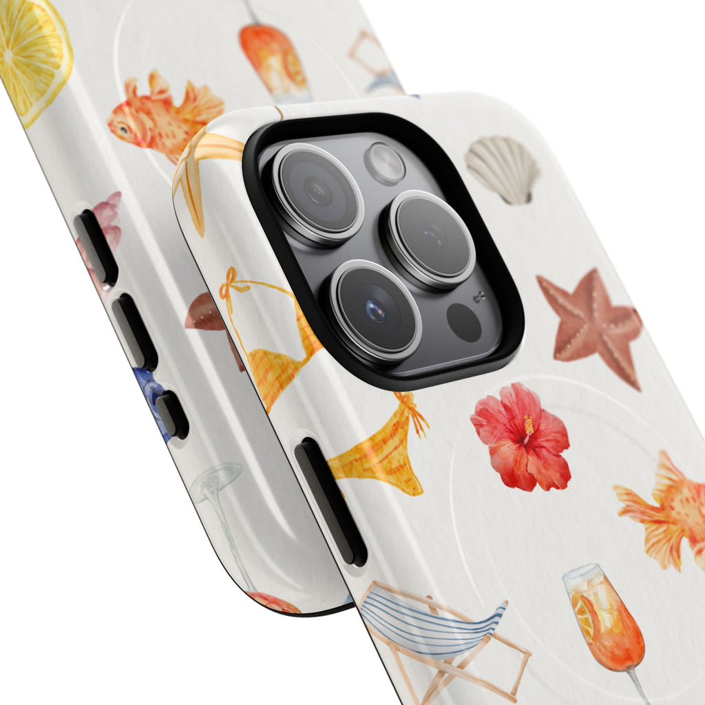 Beach Pattern Tough Magnetic Phone Case — Tropical Shells, Starfish & Summer Icons