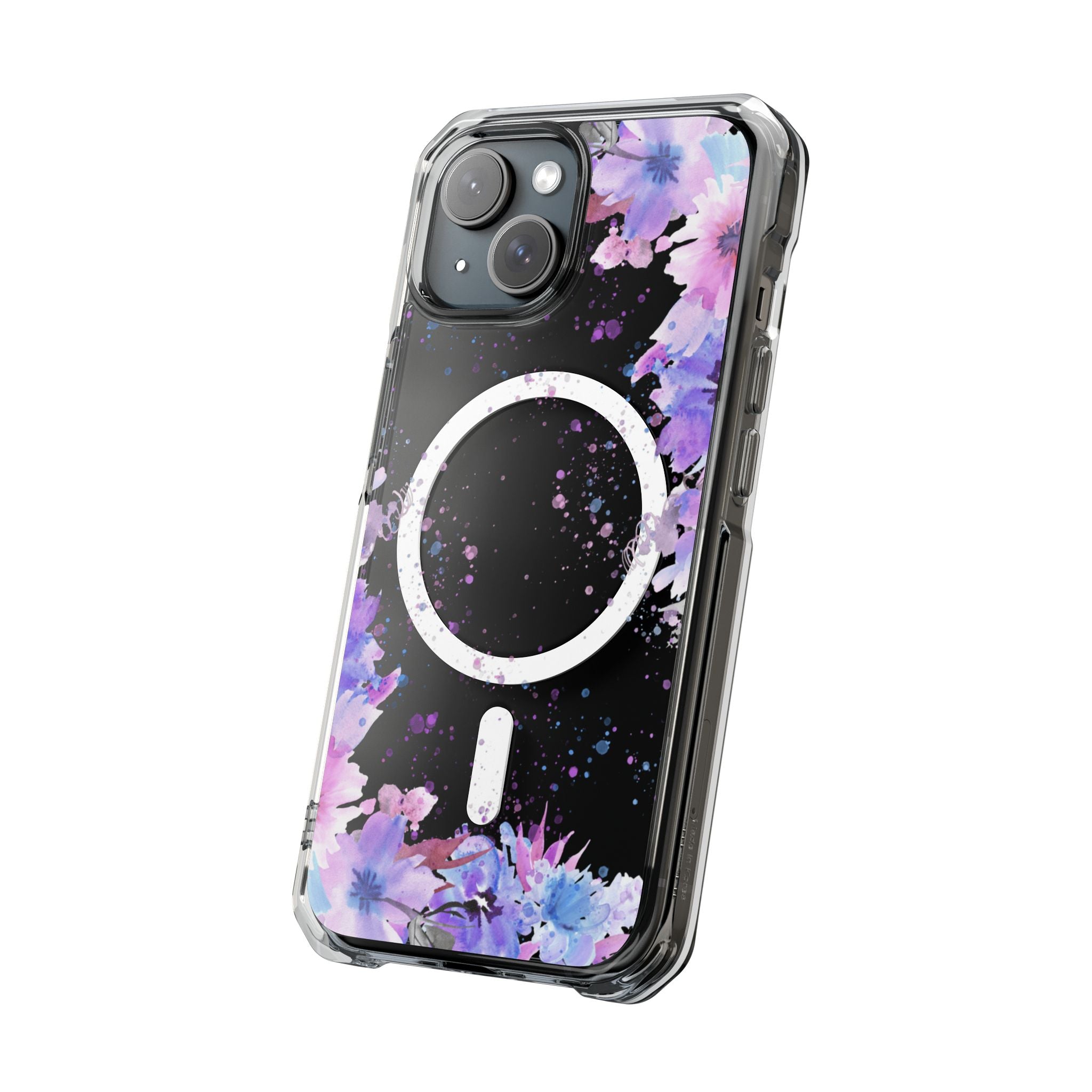 MagSafe Clear Phone Case — Purple Watercolor Floral