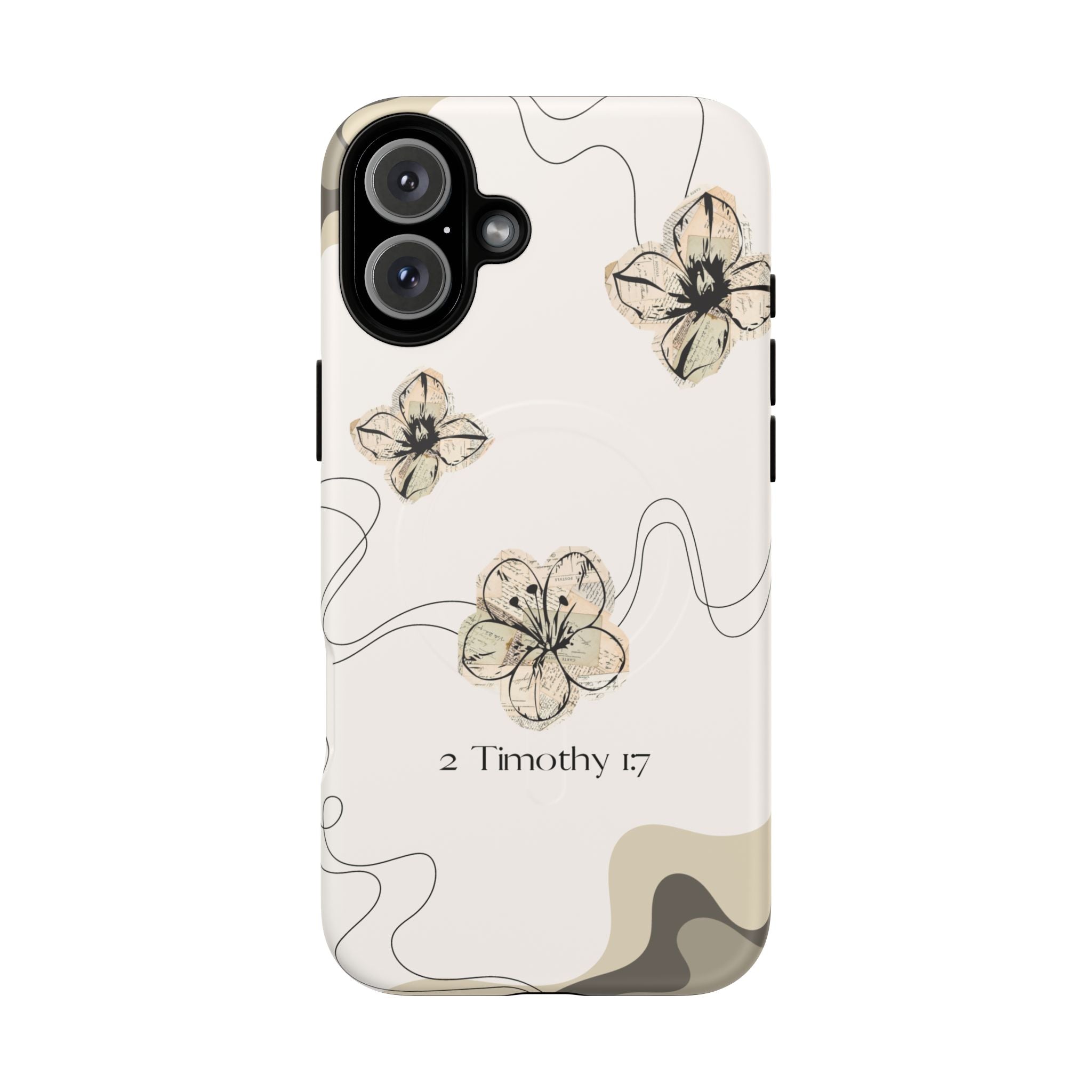 Floral Faith iPhone Case — '2 Timothy 1:7' Protective MagSafe Phone Case