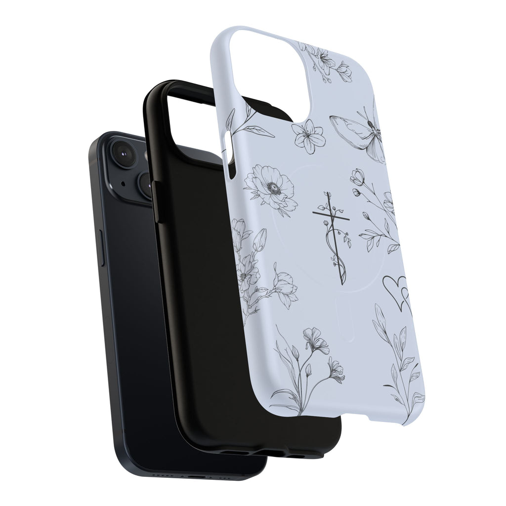 Floral Cross Tough Magnetic Phone Case — Faith-Inspired Protective iPhone Cover