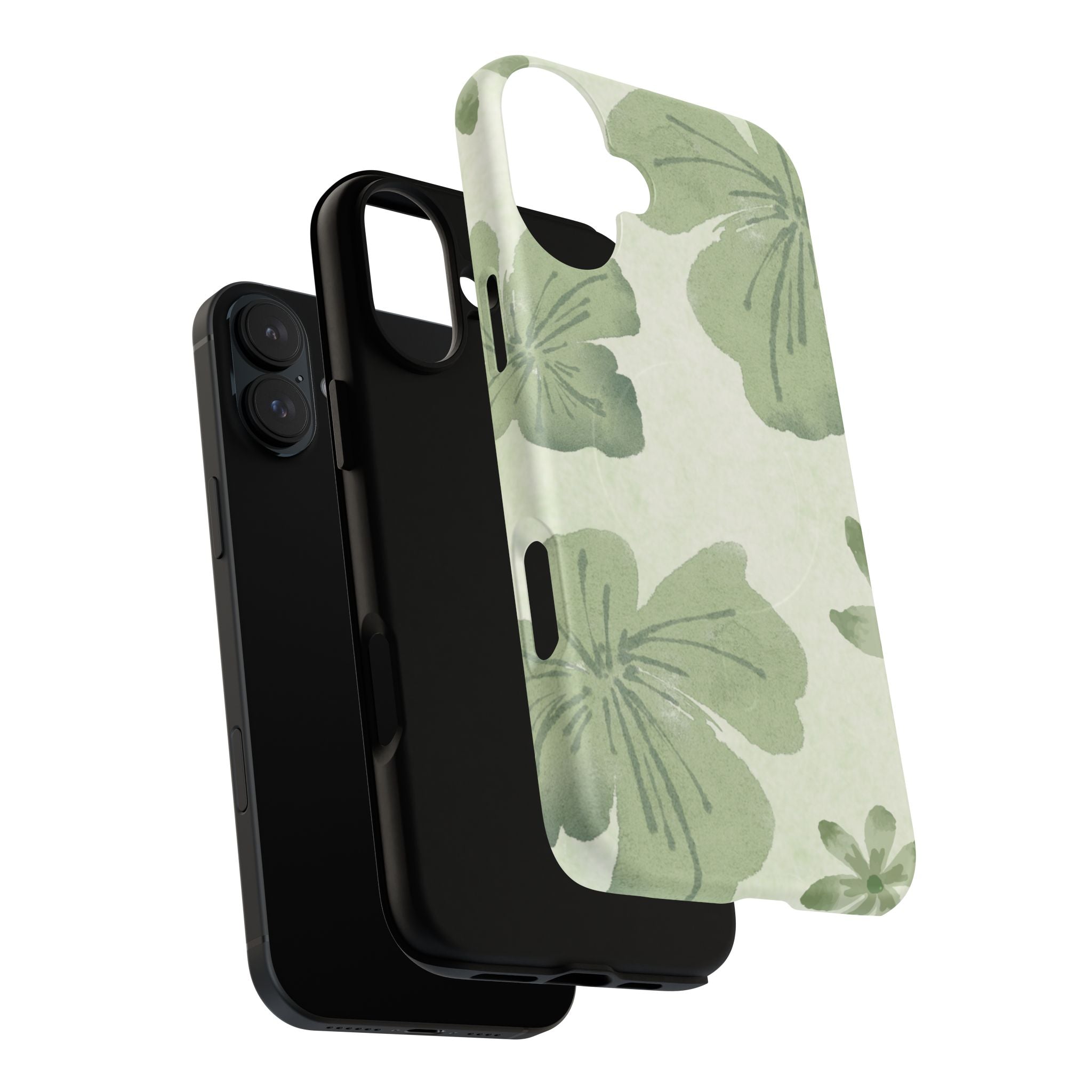 Green Watercolor Hibiscus Tough Magnetic Phone Case