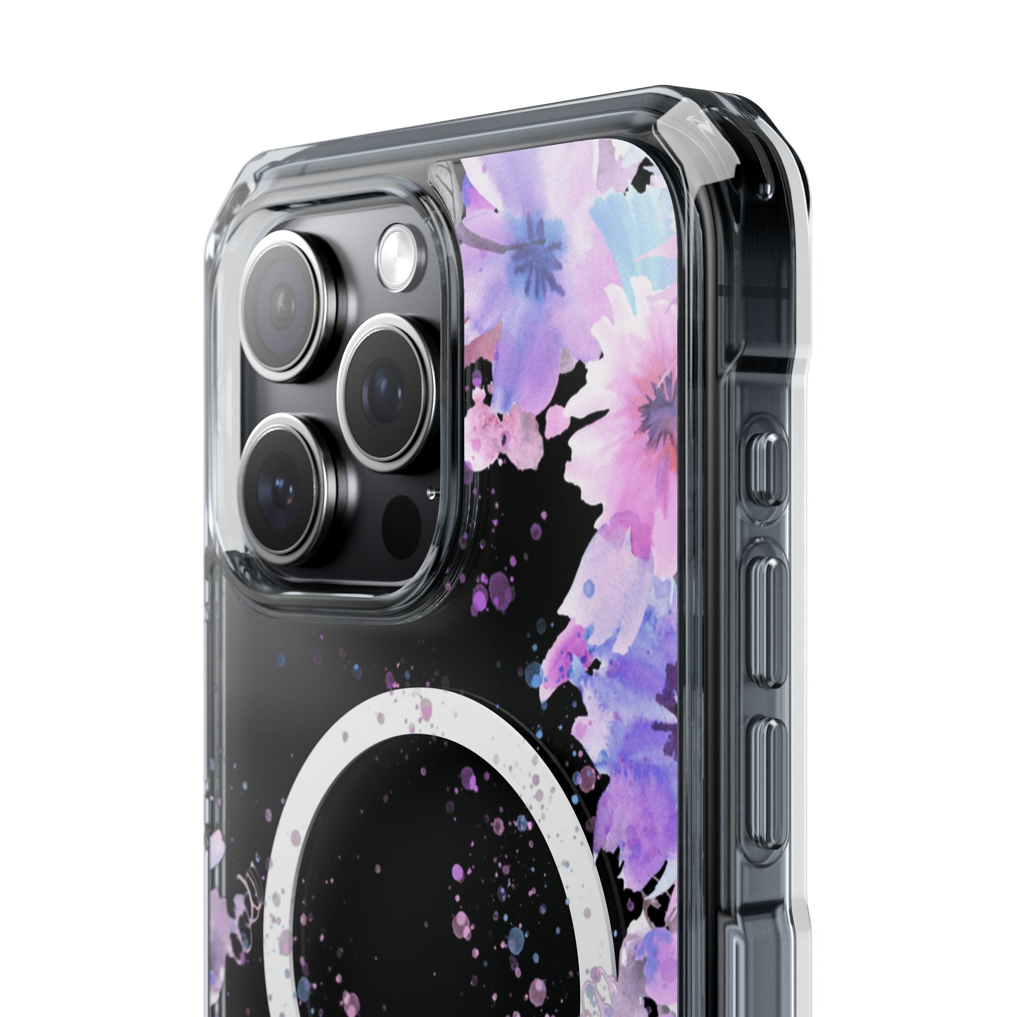 MagSafe Clear Phone Case — Purple Watercolor Floral