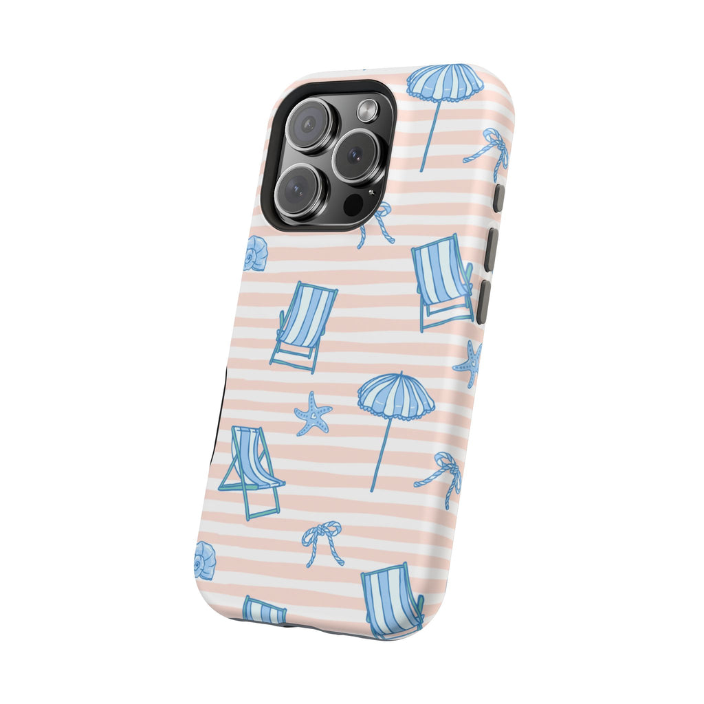 Beach Stripes Magnetic Impact Phone Case — Blue Chairs & Umbrellas