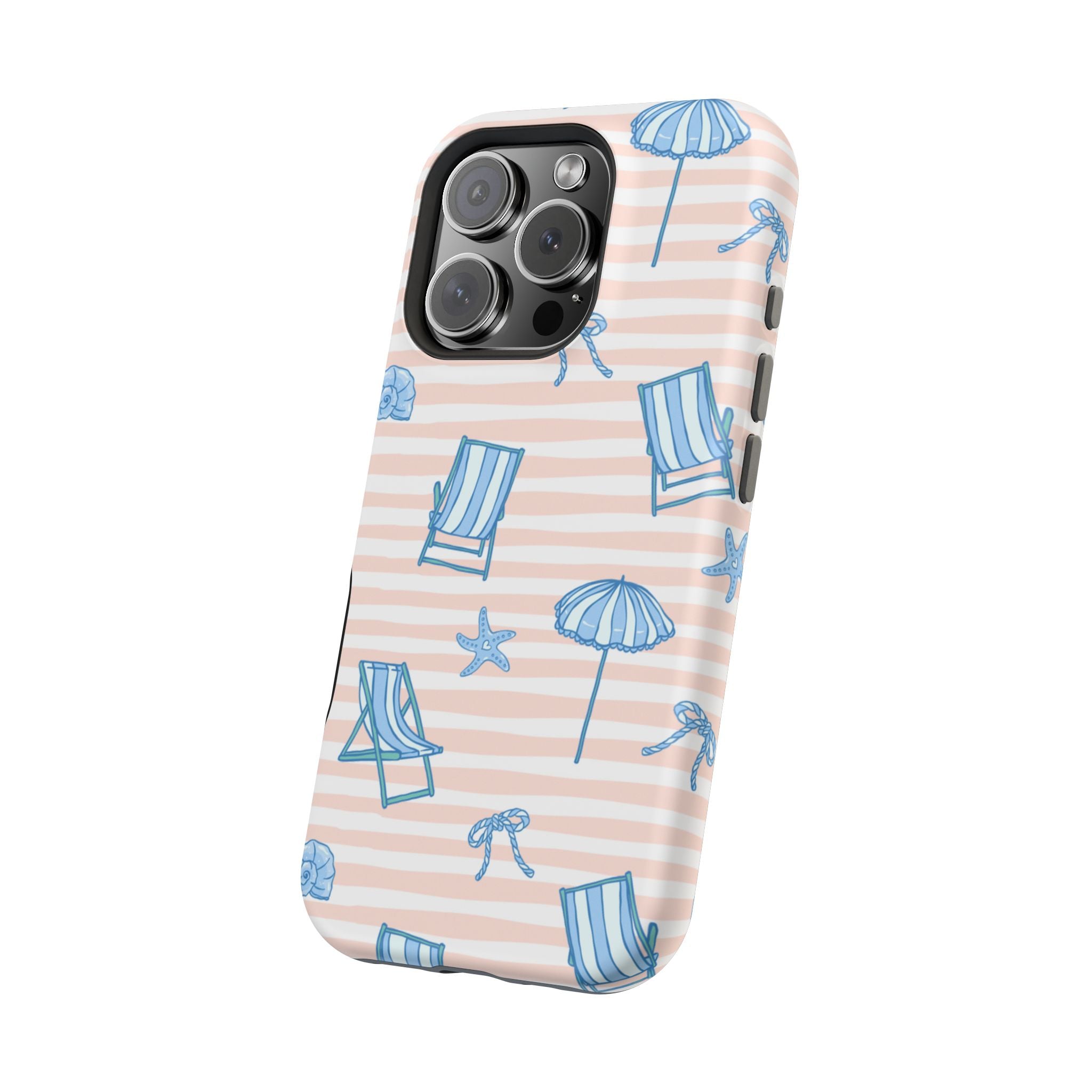 Beach Stripes Magnetic Impact Phone Case — Blue Chairs & Umbrellas