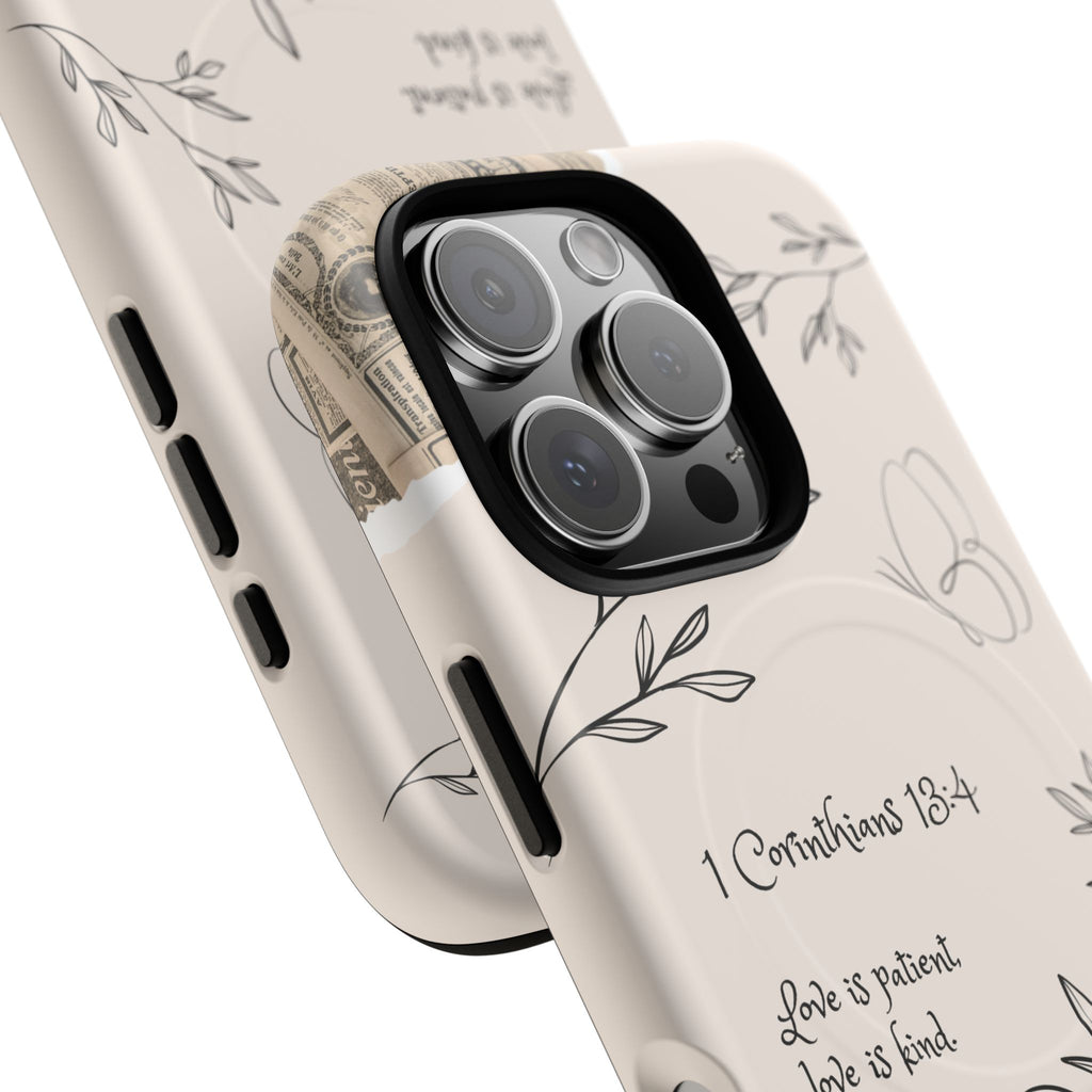 Protective Phone Case – 1 Corinthians 13:4 Floral Tough Magnetic Case