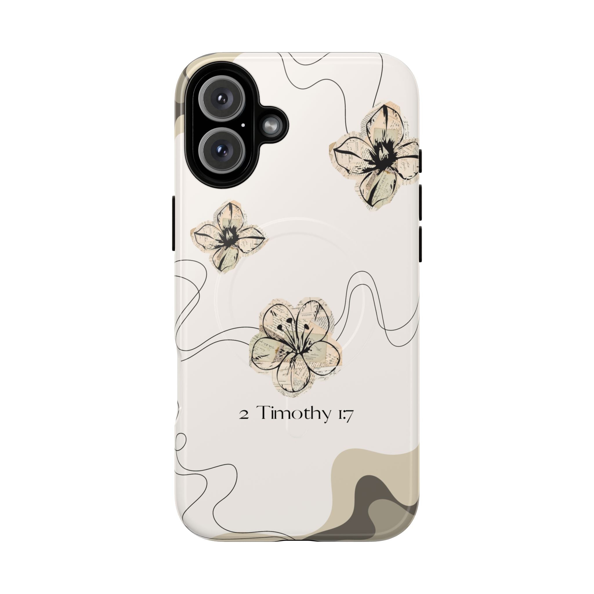 Floral Faith iPhone Case — '2 Timothy 1:7' Protective MagSafe Phone Case