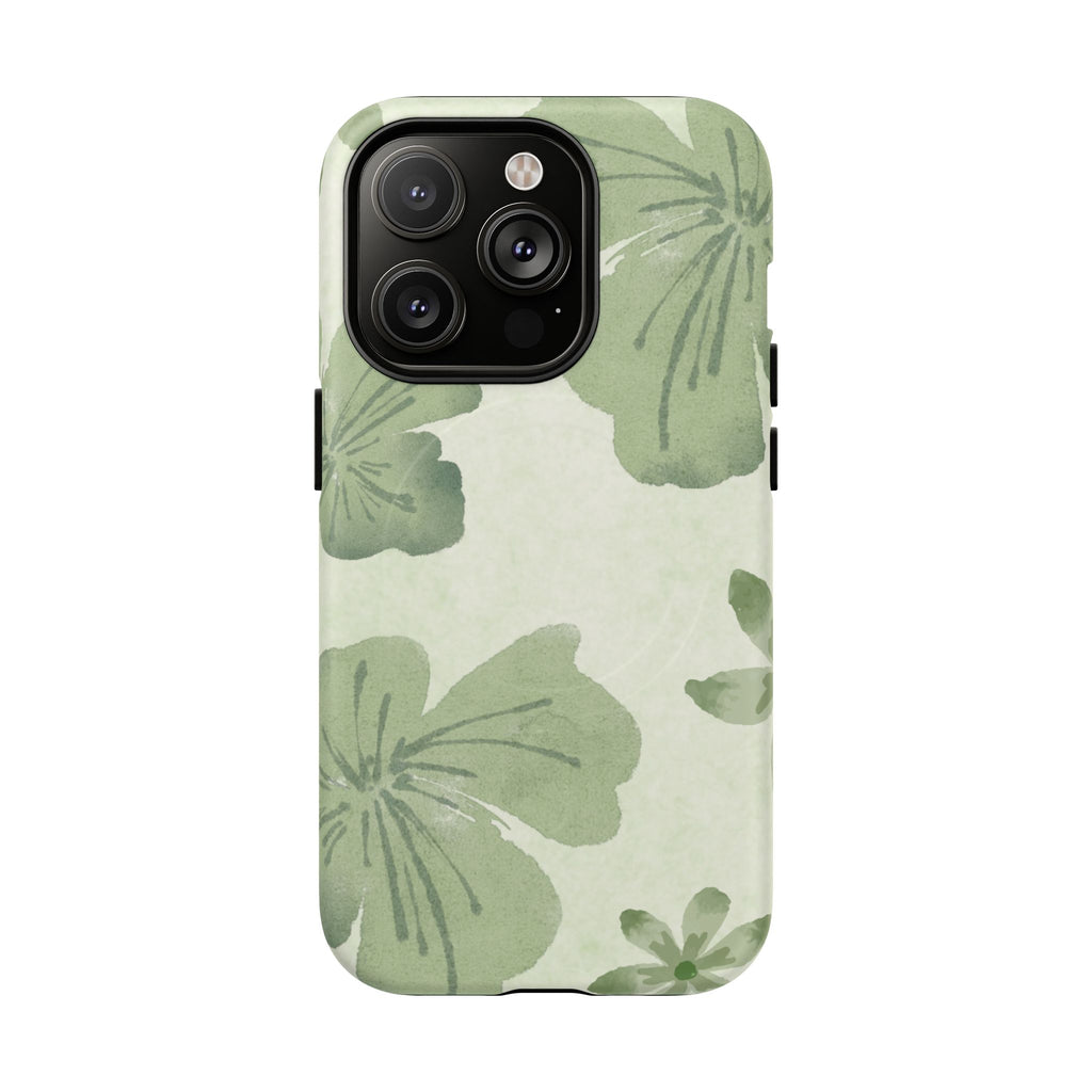 Green Watercolor Hibiscus Tough Magnetic Phone Case