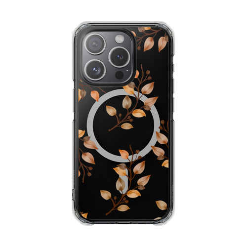 Clear Magnetic Phone Case — Autumn Gold Leaves Design
