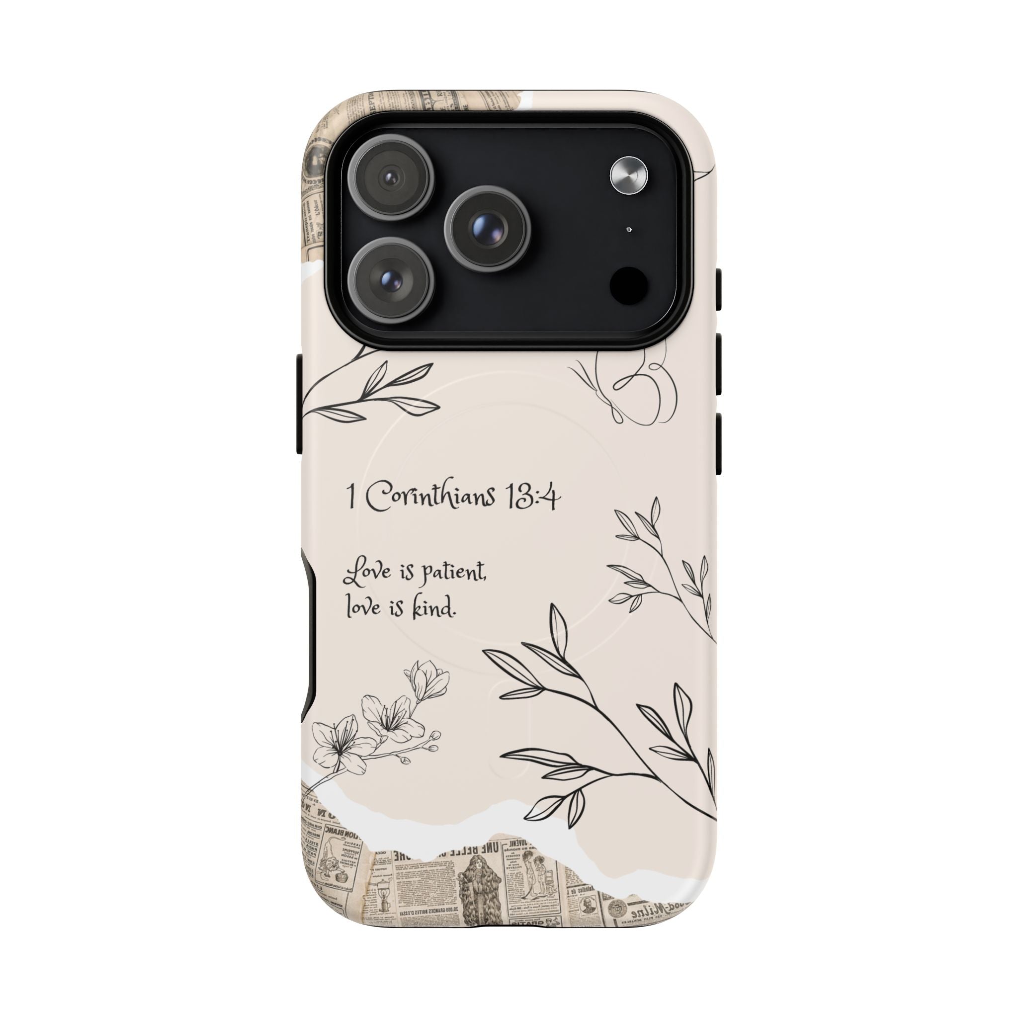 Protective Phone Case – 1 Corinthians 13:4 Floral Tough Magnetic Case