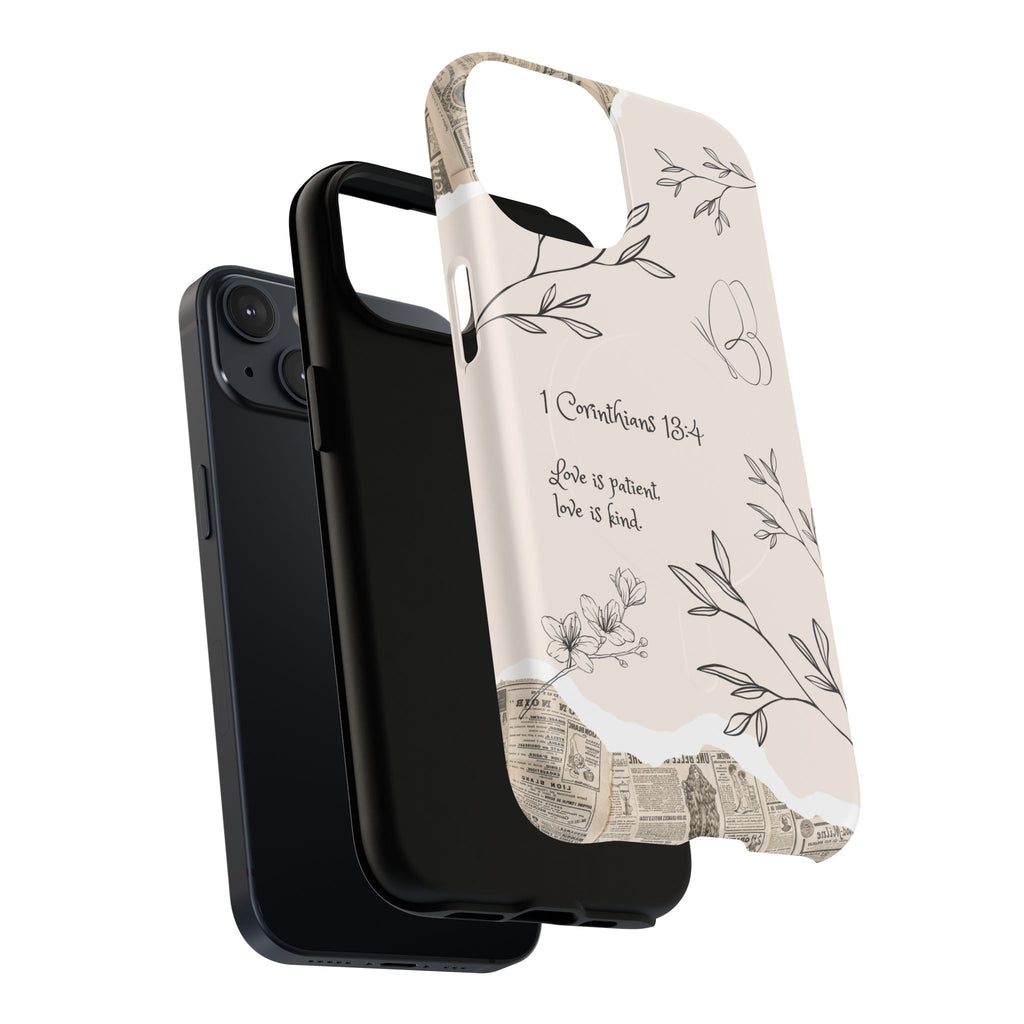 Protective Phone Case – 1 Corinthians 13:4 Floral Tough Magnetic Case