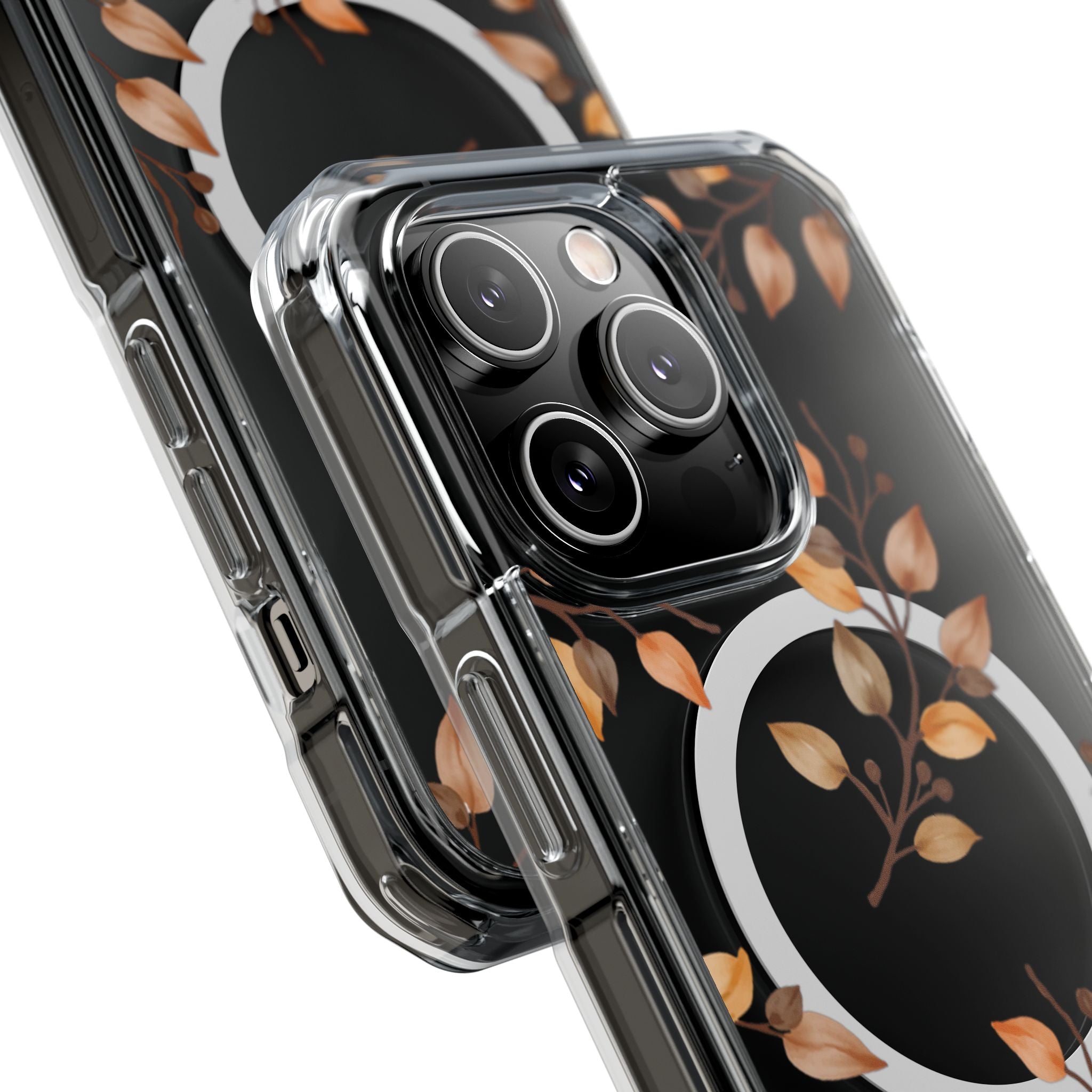 Clear Magnetic Phone Case — Autumn Gold Leaves Design