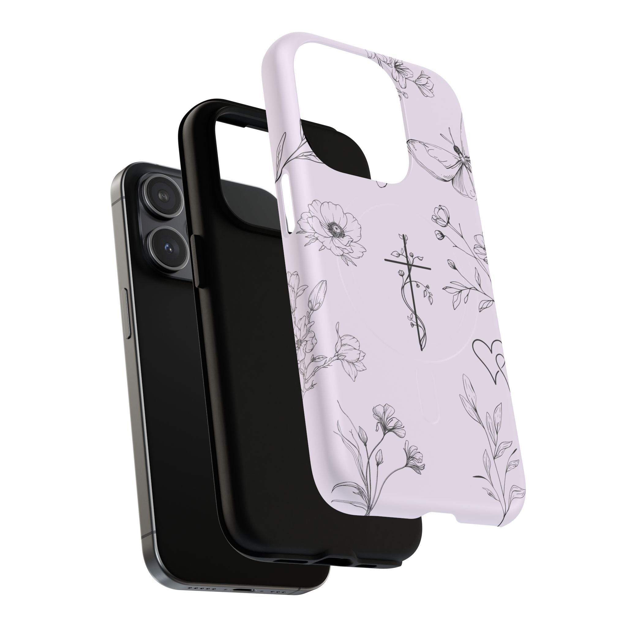 Floral Cross Magnetic Phone Case — Lavender Botanical iPhone Cover