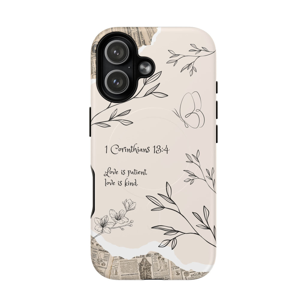 Protective Phone Case – 1 Corinthians 13:4 Floral Tough Magnetic Case
