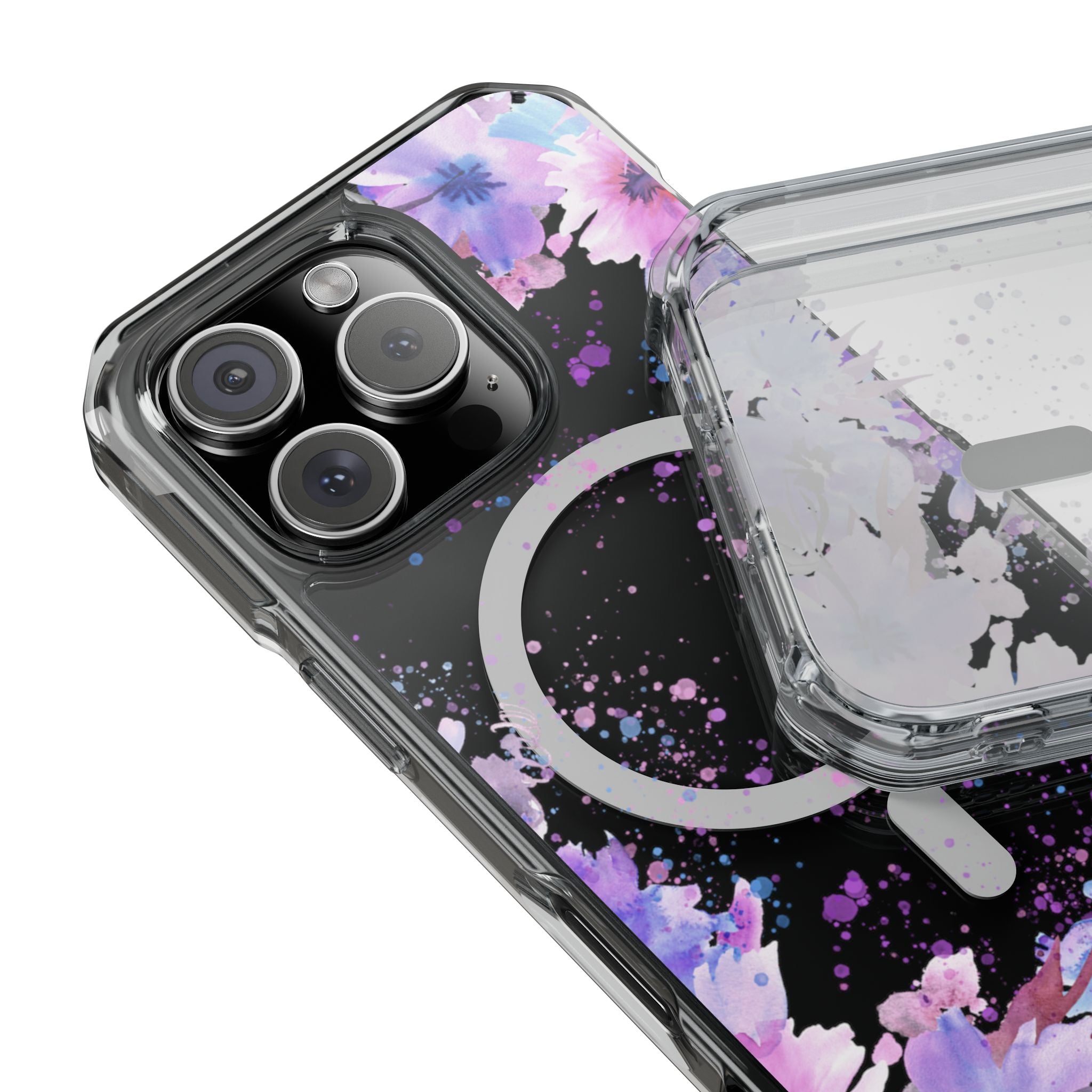 MagSafe Clear Phone Case — Purple Watercolor Floral