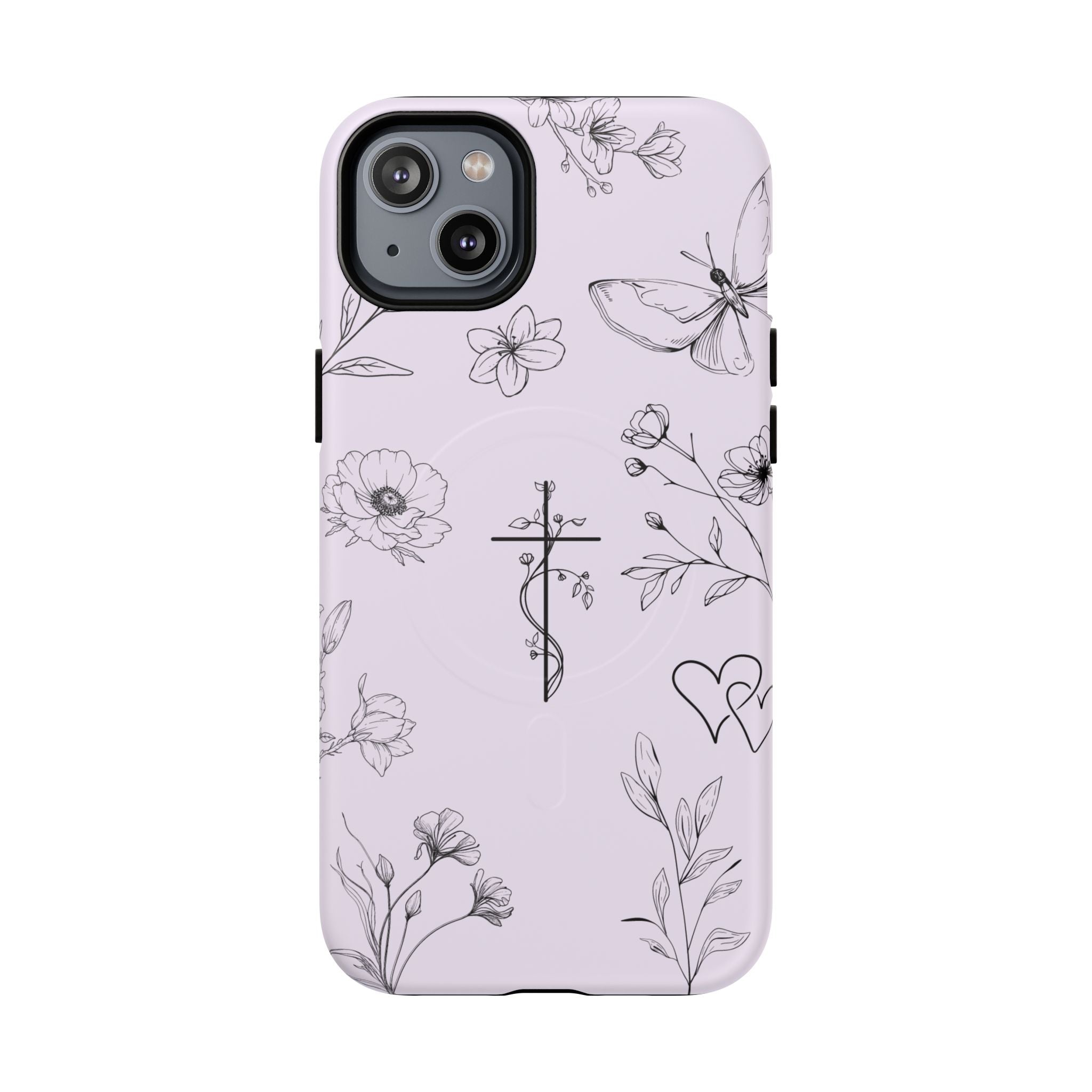 Floral Cross Magnetic Phone Case — Lavender Botanical iPhone Cover