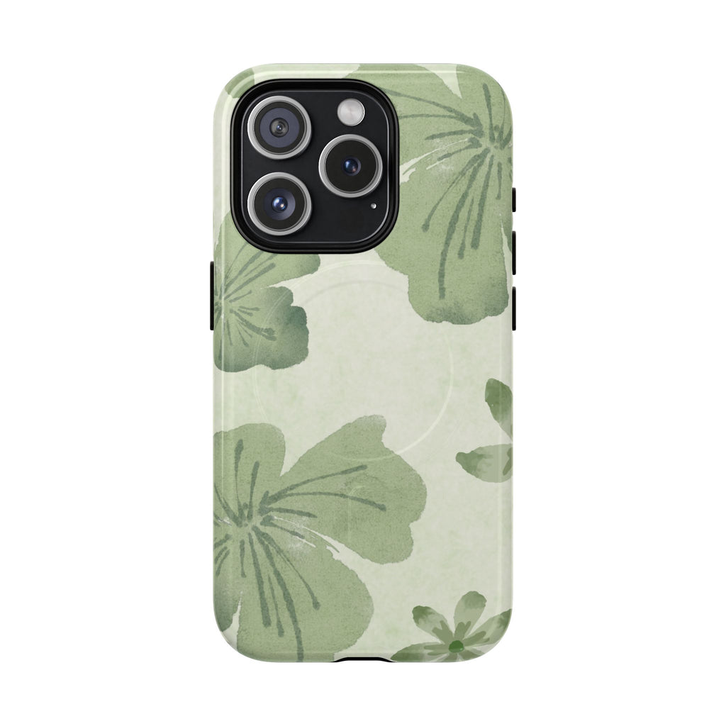 Green Watercolor Hibiscus Tough Magnetic Phone Case