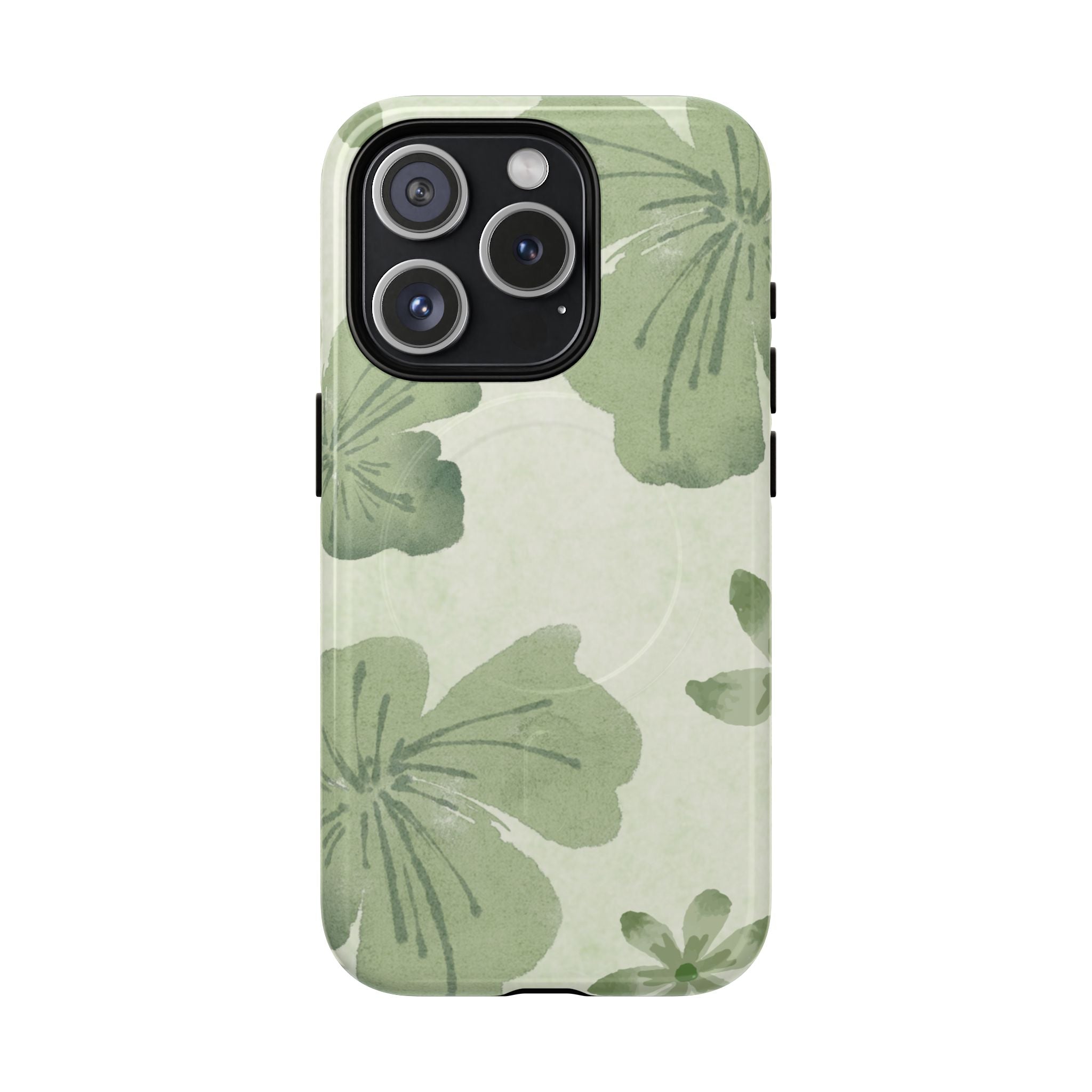 Green Watercolor Hibiscus Tough Magnetic Phone Case