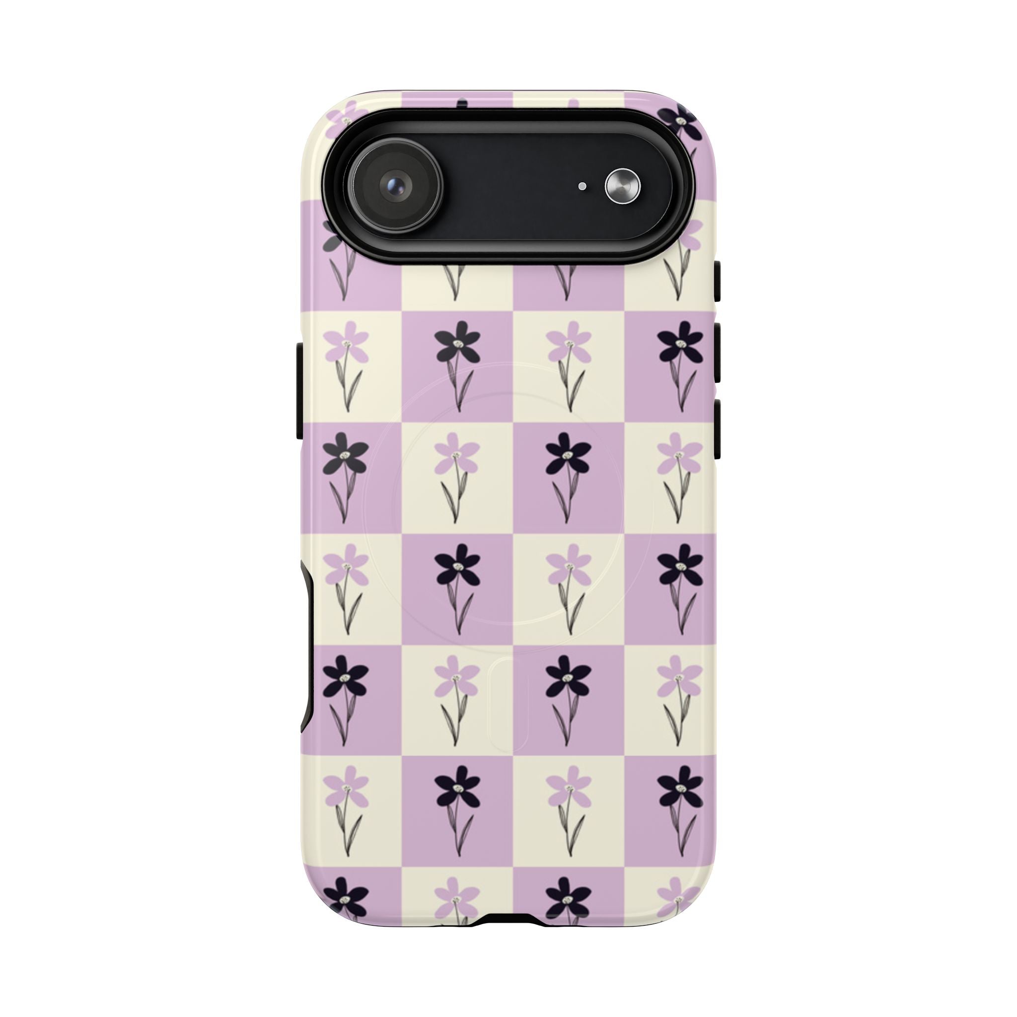 Floral Check Pattern Tough Magnetic Phone Case — Lavender Retro Grid