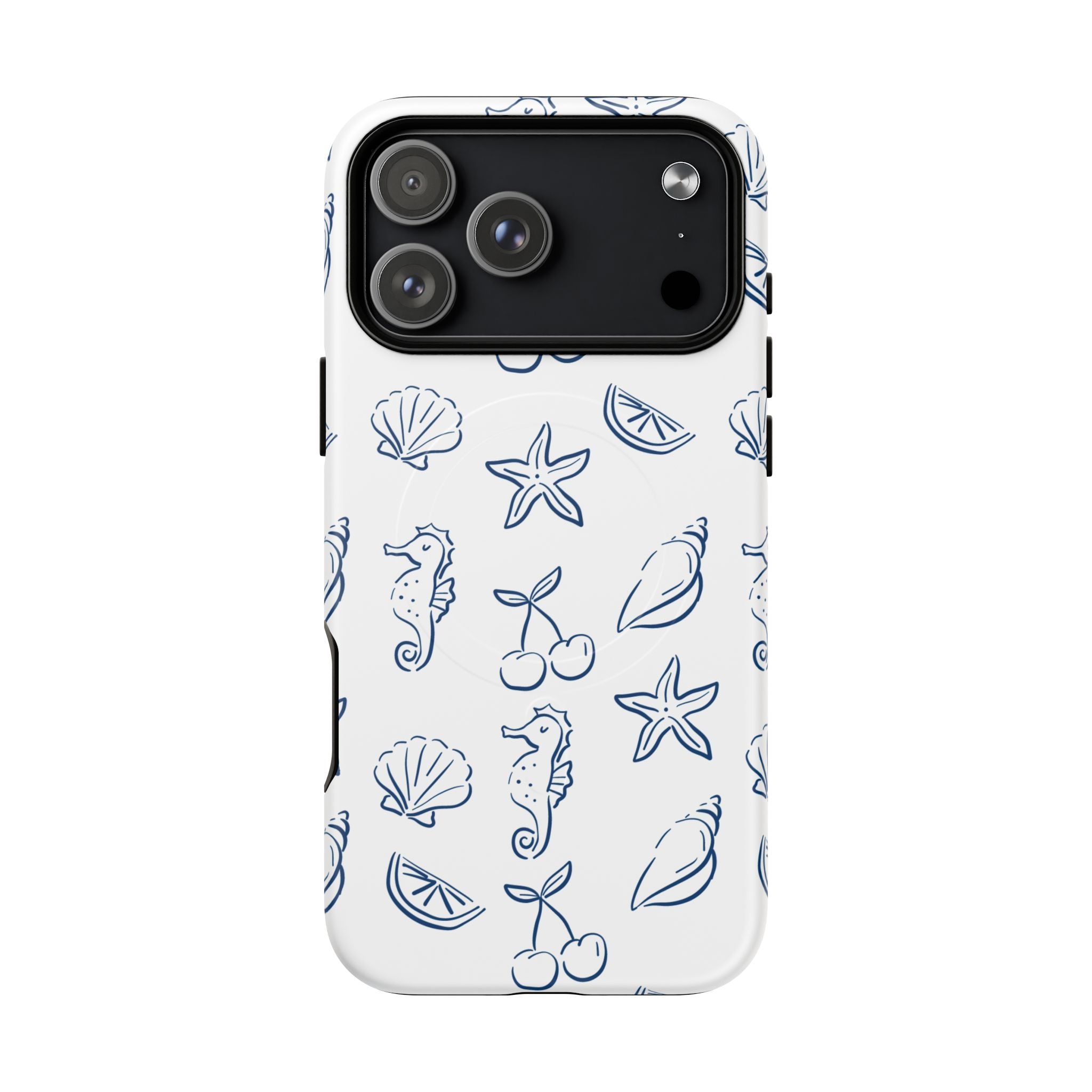 Nautical Sketch Magnetic Phone Case — Seahorse & Seashell Pattern