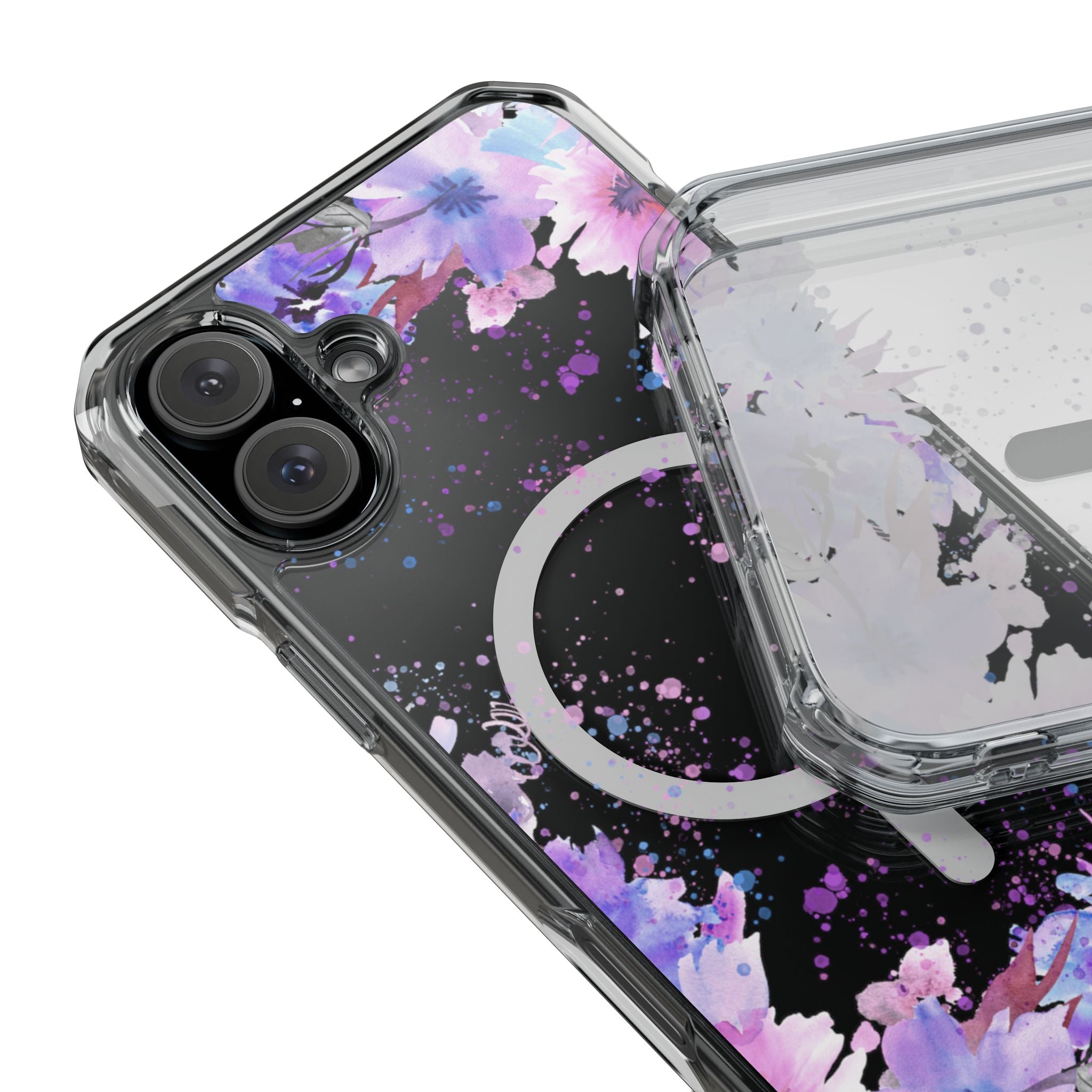 MagSafe Clear Phone Case — Purple Watercolor Floral
