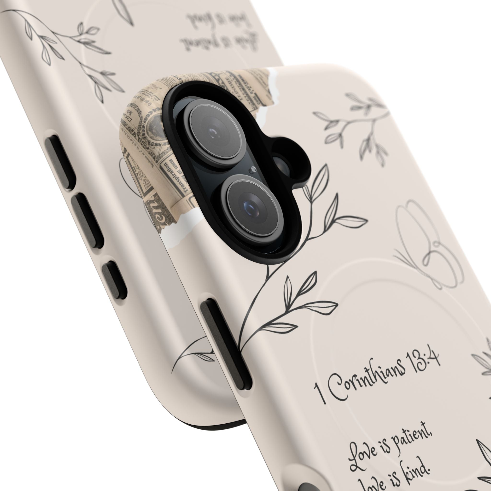 Protective Phone Case – 1 Corinthians 13:4 Floral Tough Magnetic Case