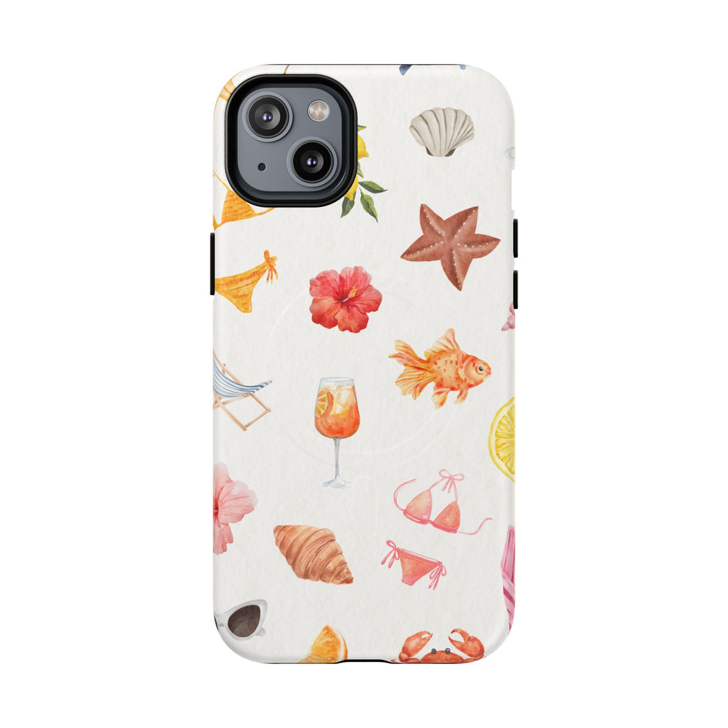 Beach Pattern Tough Magnetic Phone Case — Tropical Shells, Starfish & Summer Icons