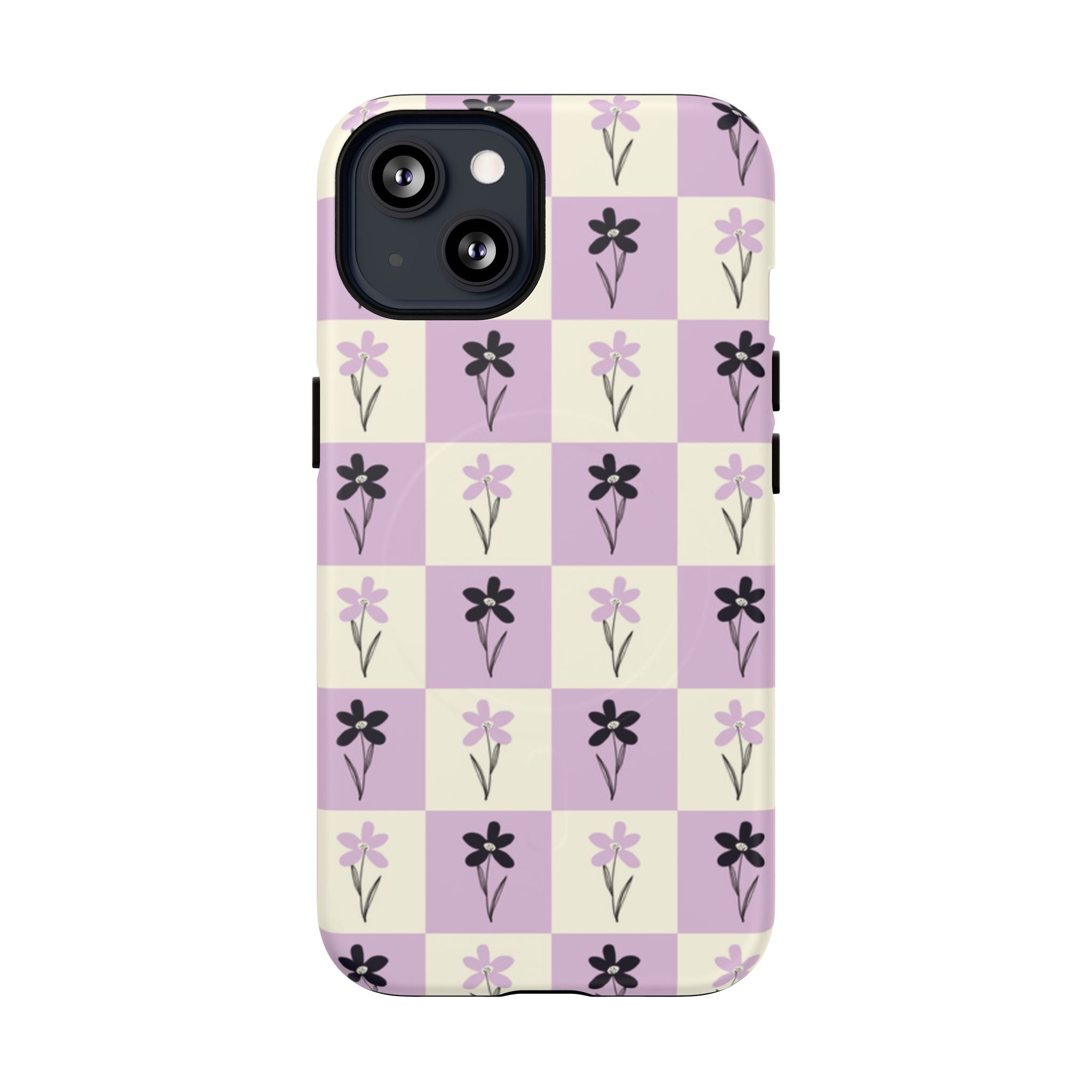 Floral Check Pattern Tough Magnetic Phone Case — Lavender Retro Grid