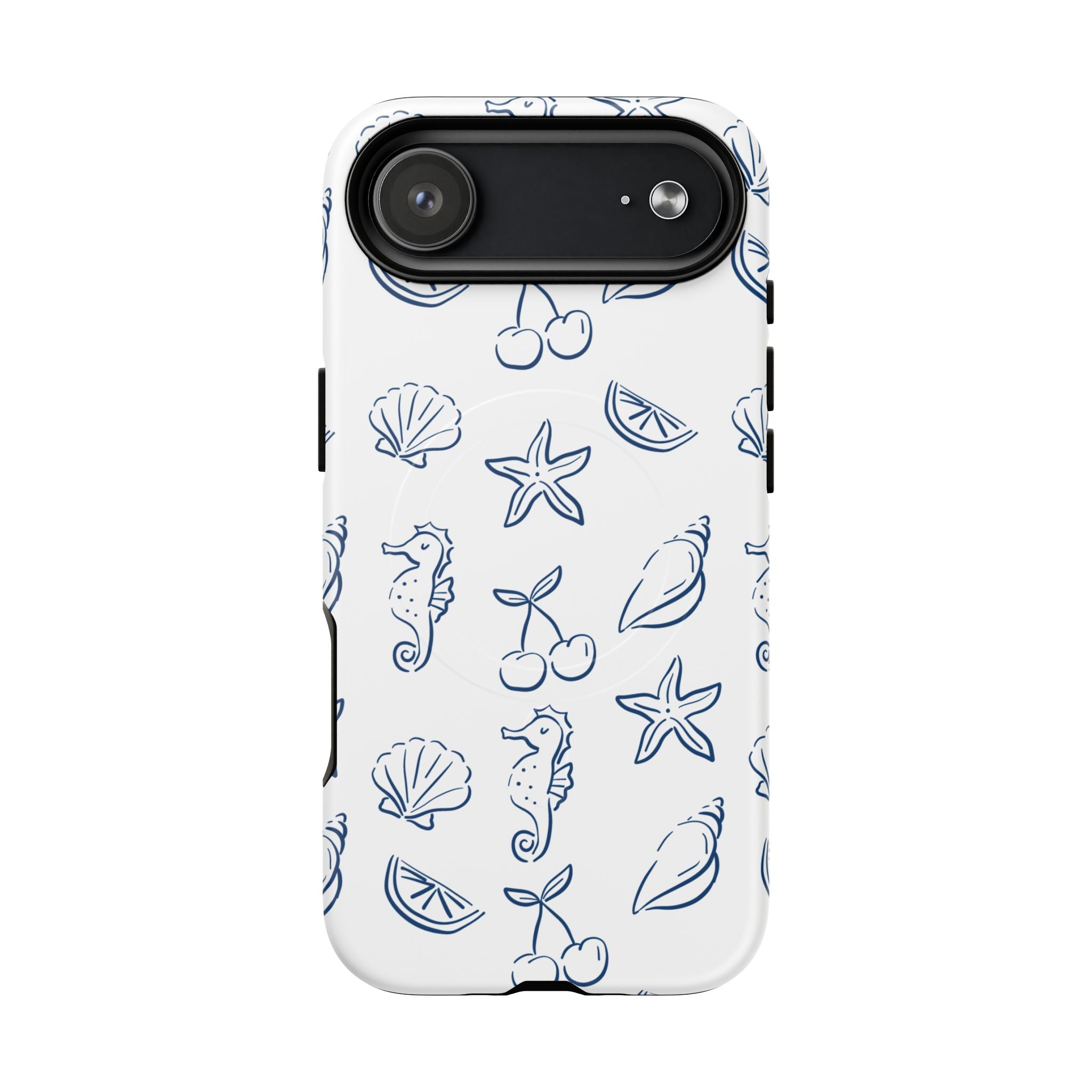 Nautical Sketch Magnetic Phone Case — Seahorse & Seashell Pattern