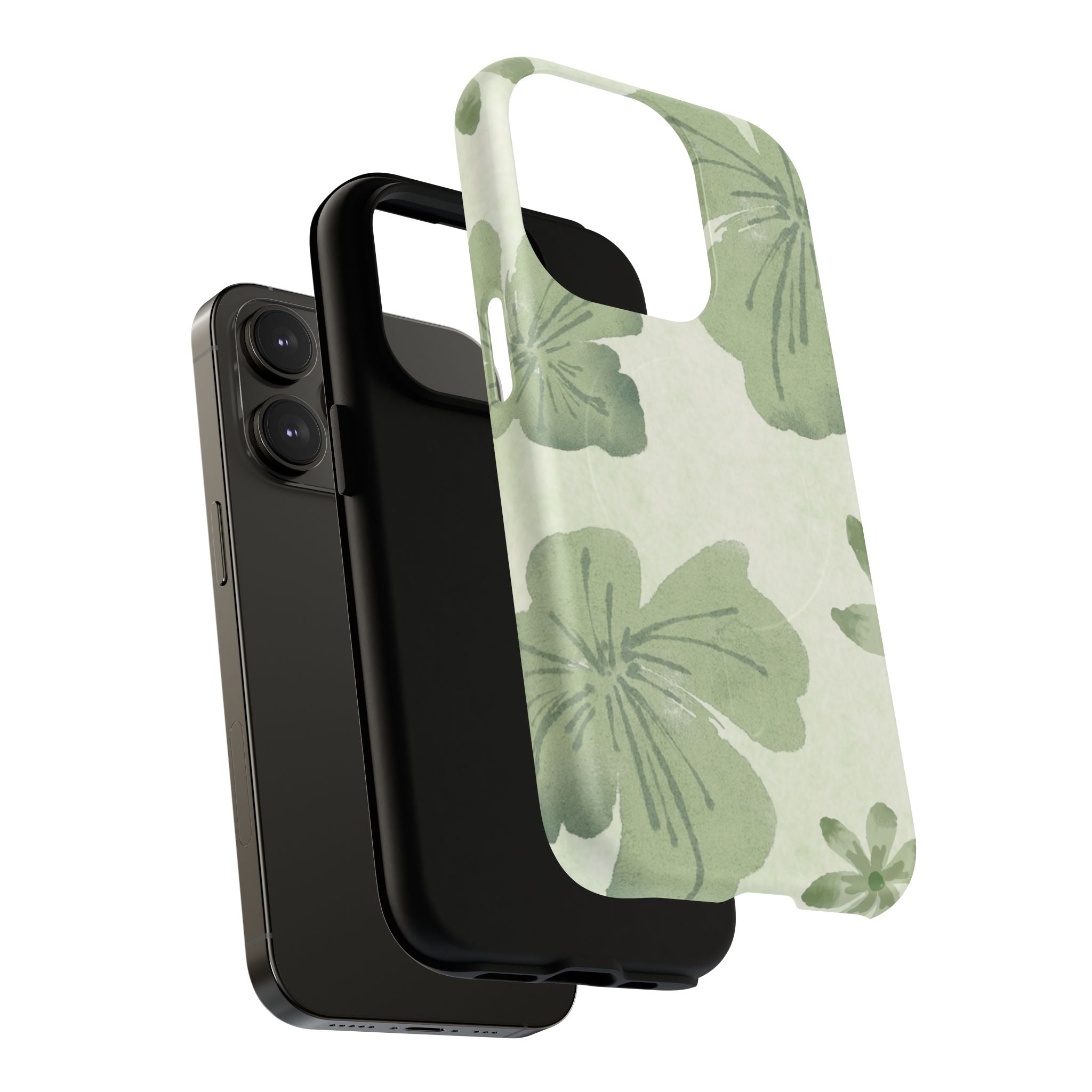 Green Watercolor Hibiscus Tough Magnetic Phone Case